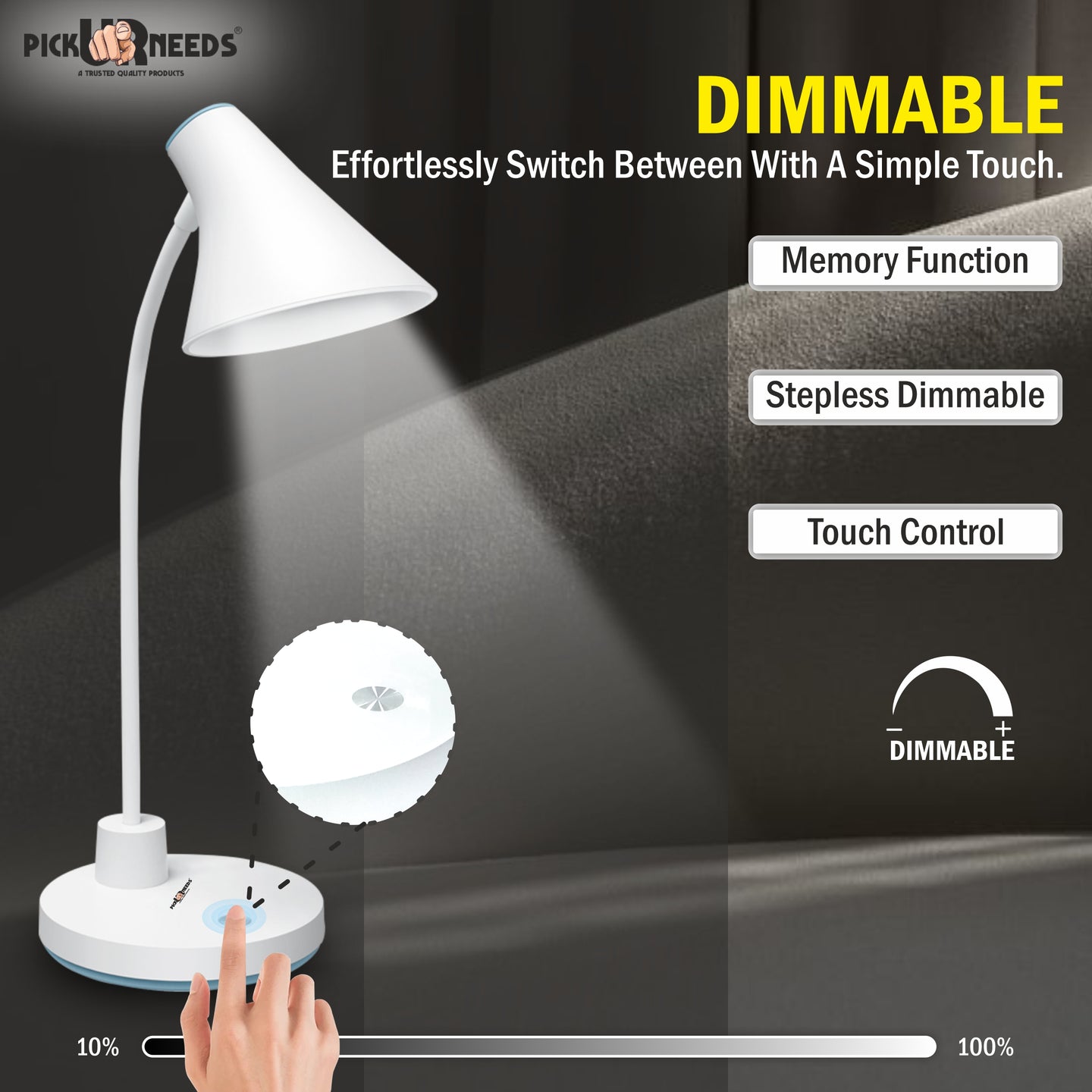 Pick Ur Needs Rechargeable Foldable Study Table/Desk Lamp with Warm Light Dimmable for Student